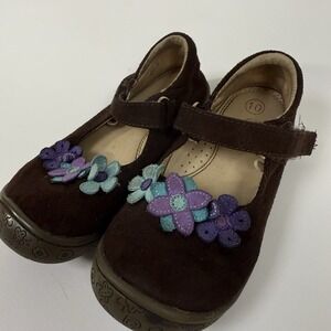 Toddler Girl‎ Size 10 Cherokee Brand Suede Adjustable Strap Floral Shoes (CE)